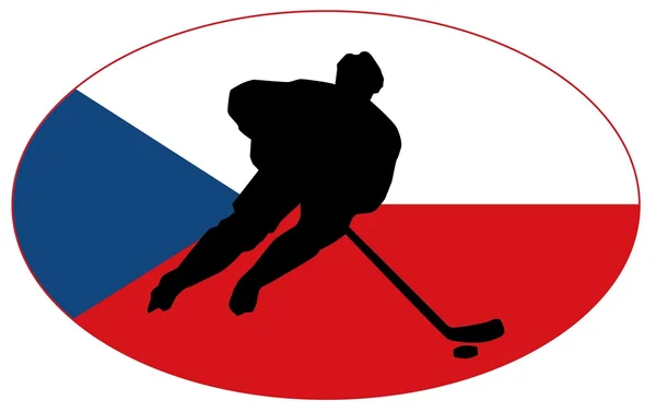 Silueta de jugador de hockey con bandera — Vector de stock