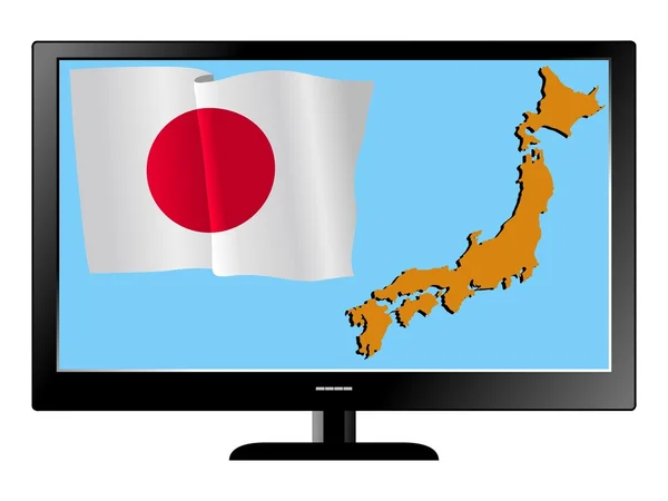 Téléviseur avec drapeau et carte — Image vectorielle