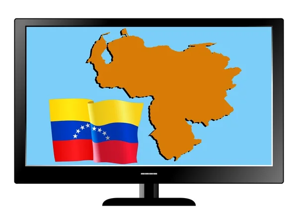 Televisor con bandera y mapa — Vector de stock