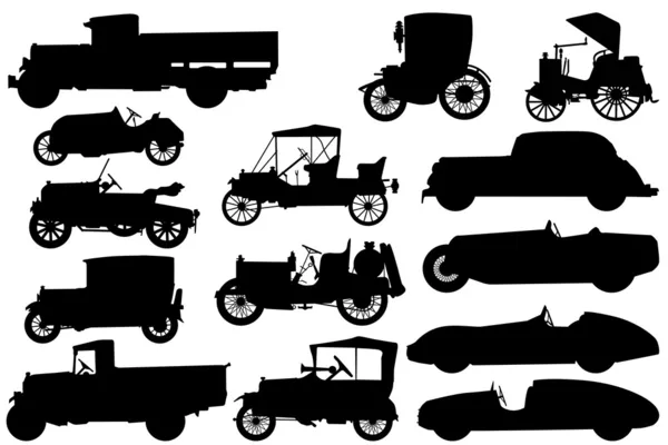 Conjunto de siluetas de coches clásicos — Vector de stock