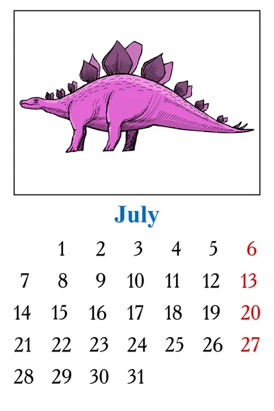 Kalender, Juli 2014 - Stok Vektor