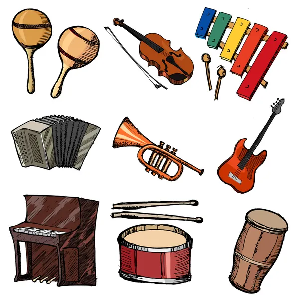 Conjunto de instrumentos musicais — Vetor de Stock