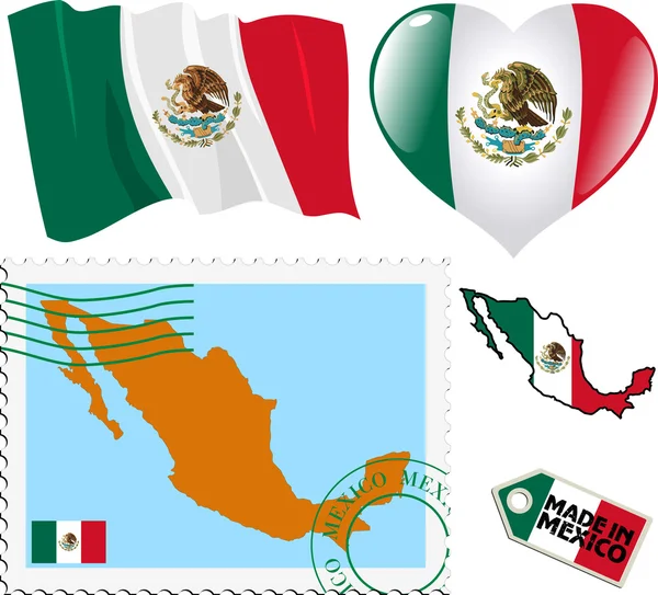Set de simboluri diferite în culorile naționale ale Mexicului — Vector de stoc