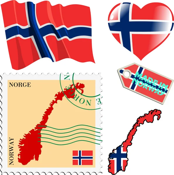 Set de simboluri diferite în culorile naționale ale Norvegiei — Vector de stoc