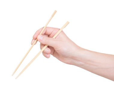 beyaz zemin üzerinde elinde chopsticks