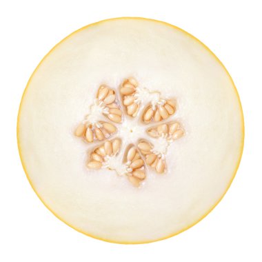 Beyaz bir arka plan üzerinde olgunlaşmış kavun kesme