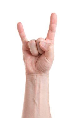 Heavy metal. gebaar van de hand op witte achtergrond