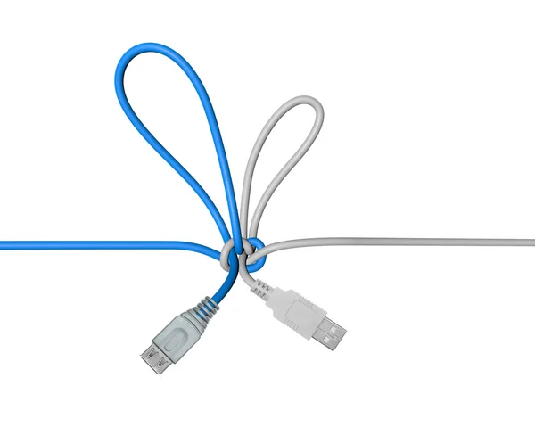 USB kabel, svázané do uzlu — Stock fotografie