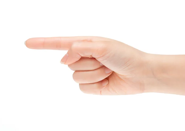 Pointing hand. Gesture of the hand on white background — Stock Photo, Image