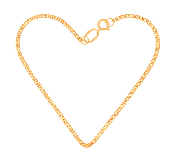 Catena d'oro a forma di cuore su sfondo bianco — Foto Stock