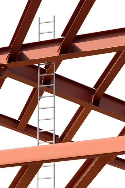鉄骨梁と白い背景の上の梯子。フラグメントの構築 — ストック写真