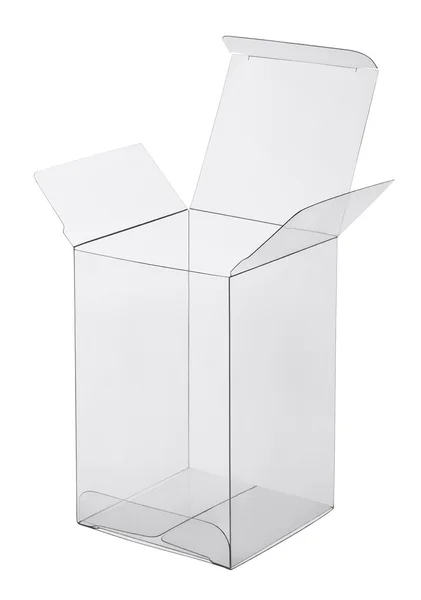 Box z průhledného plastu na bílém pozadí — Stock fotografie