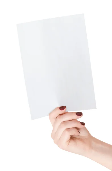 Tomt papper blad i hand — Stockfoto