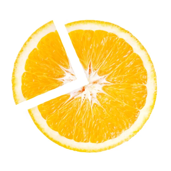 Fatia de laranja na forma de gráfico de torta no fundo branco — Fotografia de Stock