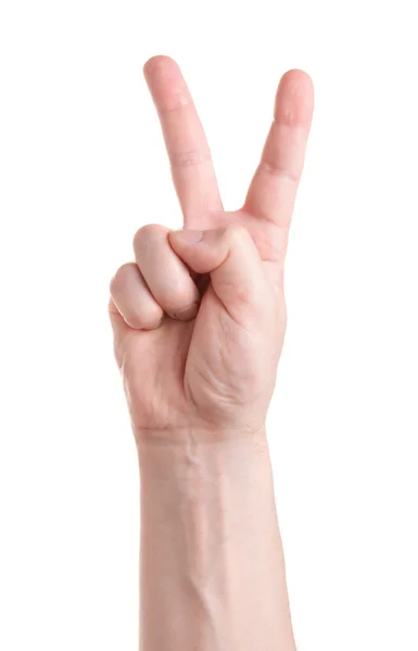 Victory. Gesture of the hand on white background — Stock Photo, Image