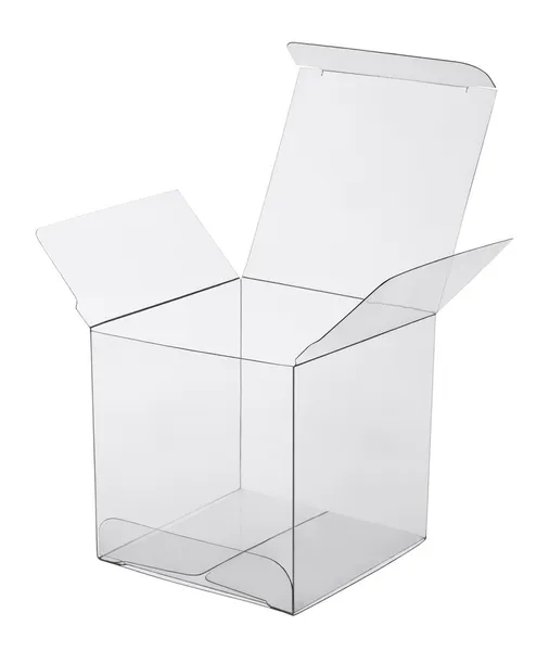 Box of transparent plastic on a white background — Stock Photo, Image