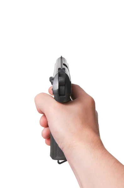 Με στόχο. αρσενικό χέρι κρατά όπλο — Φωτογραφία Αρχείου