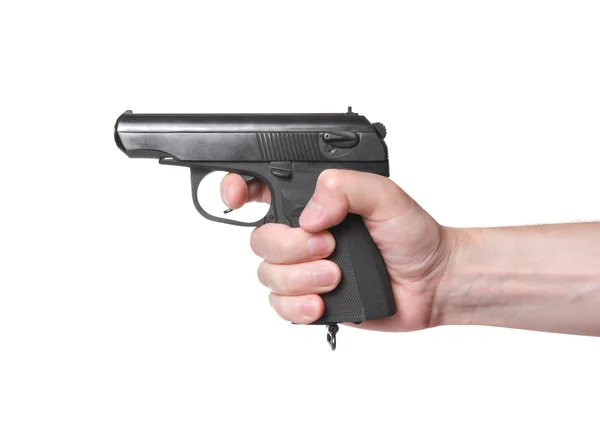 Shooting from gun on white background — Stock Photo, Image