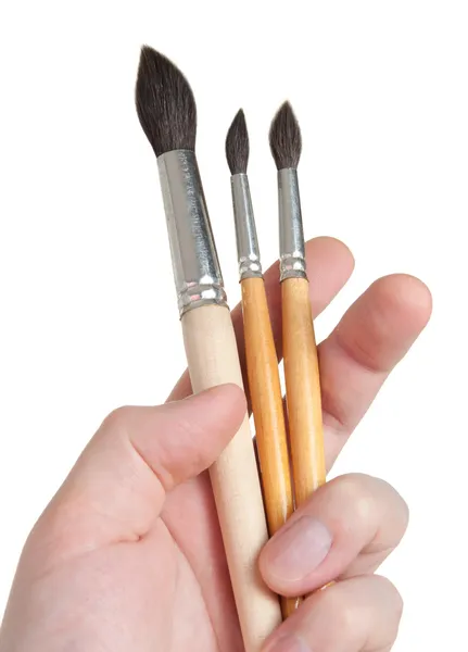 Brushes of various sizes in the hand — Stock Photo, Image