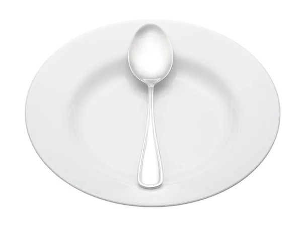 Plate and spoon on white background — Stock Photo, Image