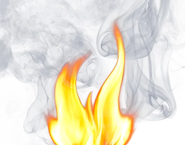 Plameny a kouř na bílém pozadí — Stock fotografie