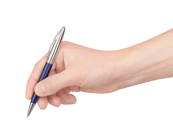 Шариковая ручка в руке на белом фоне — стоковое фото