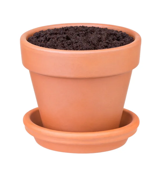 Flower pot with the soil on white background — Stock Photo, Image