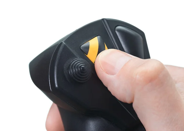 Finger presses on button of the joystick — Stock Photo, Image