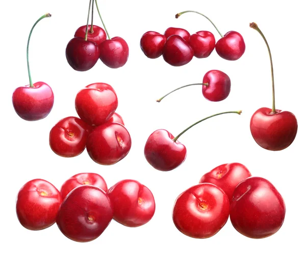 Fresh ripened red cherries. Set — Stock Photo, Image