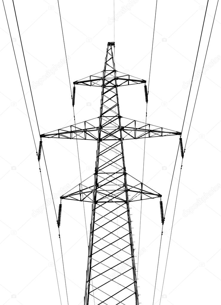 Electricity pylon on white background