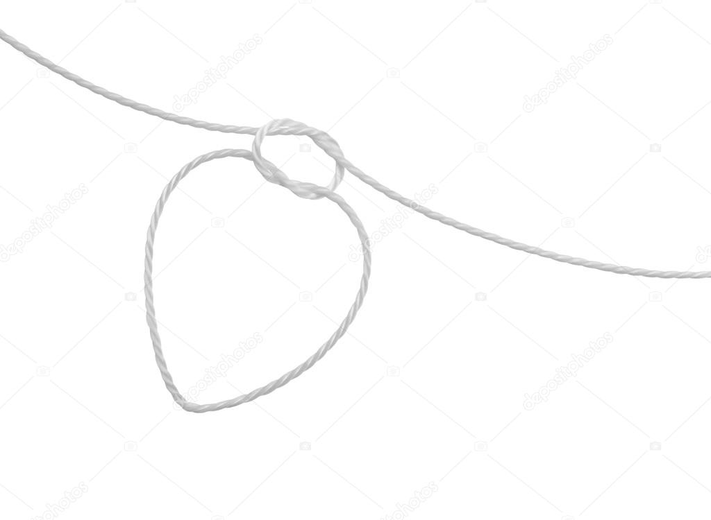 Rope knot in the form of heart on white background