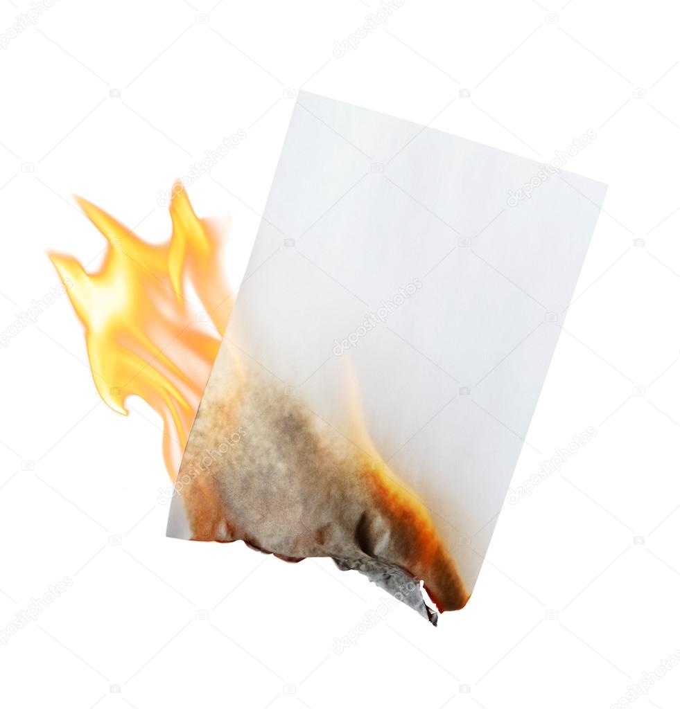 burning paper on white background