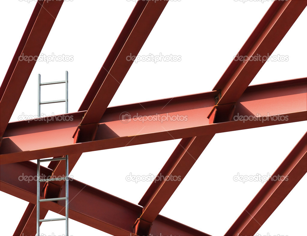 Construction site. Steel beams and ladder on a white background.