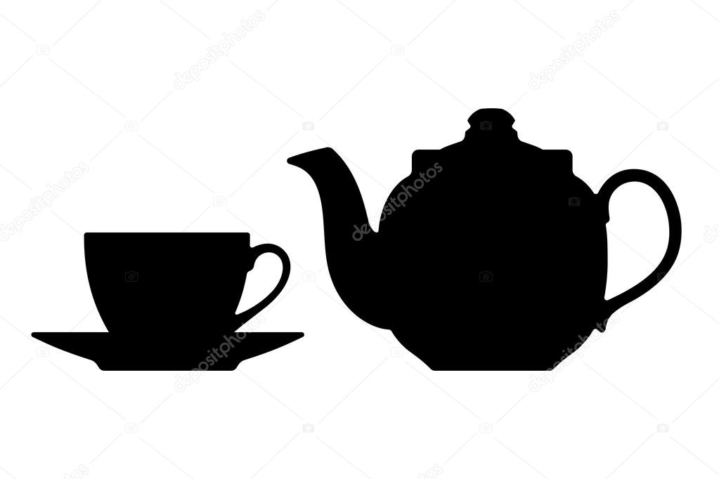 Teapot and cup. Vector silhouettes