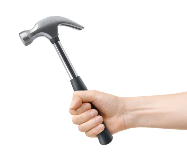 Hand hold hammer on a white background — Stock Photo, Image