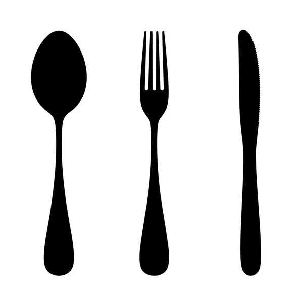 Cuillère, fourchette et couteau. Silhouette vectorielle . — Image vectorielle