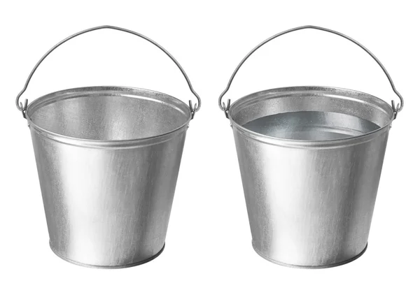 Metallic buckets on a white background — Stock Photo, Image