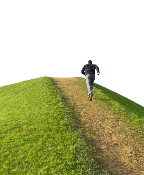 Pathway up the hill. Man ran to the top. Symbol development or c — Stock Photo, Image