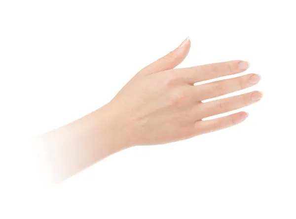 Empty open woman hand on white background — Stock Photo, Image