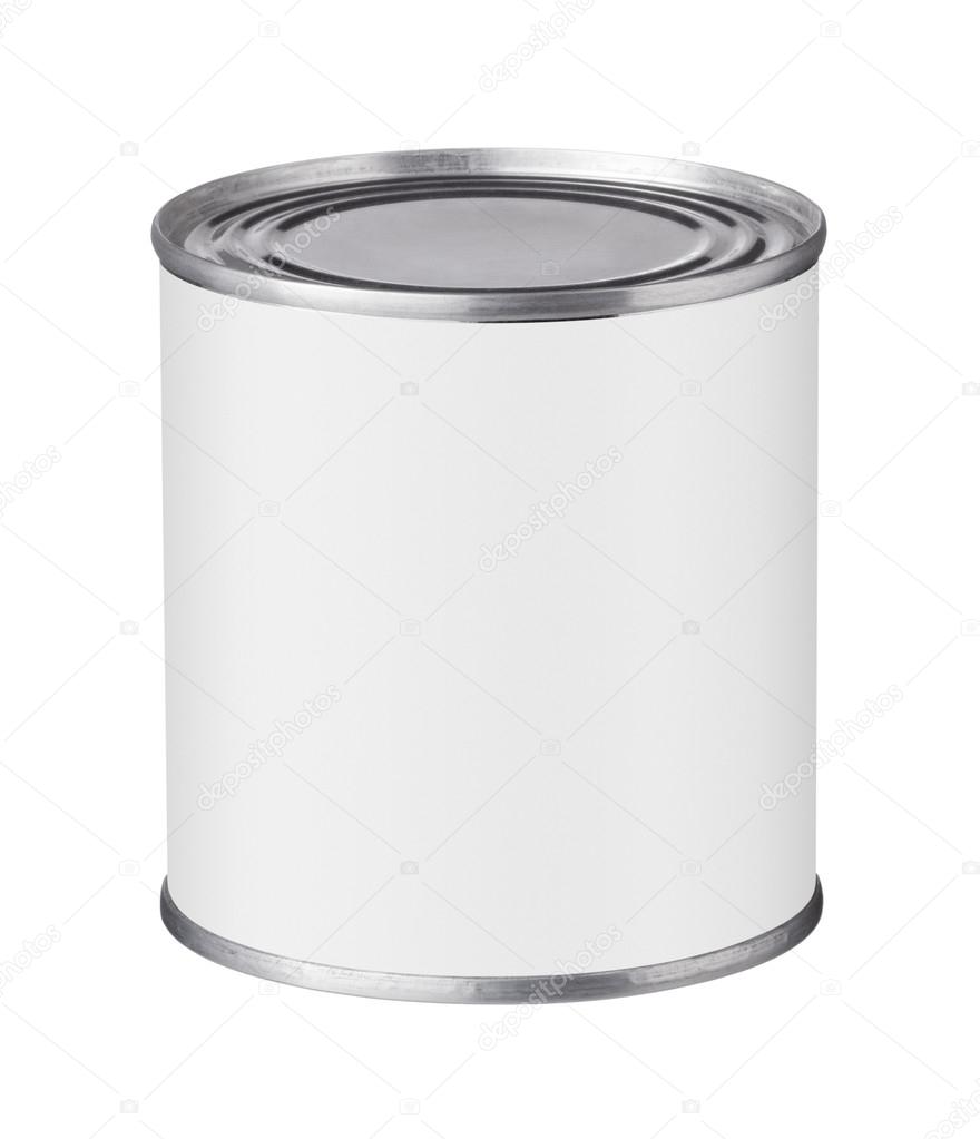 tin can with a blank label on a white background