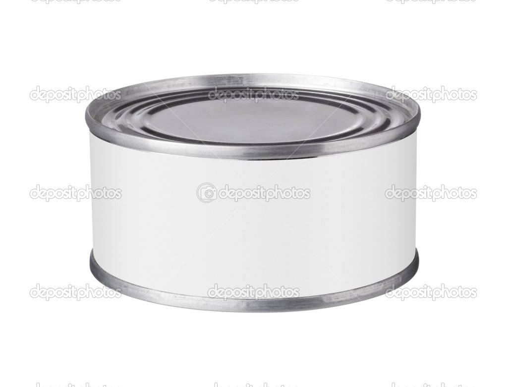 tin can with a blank label on a white background