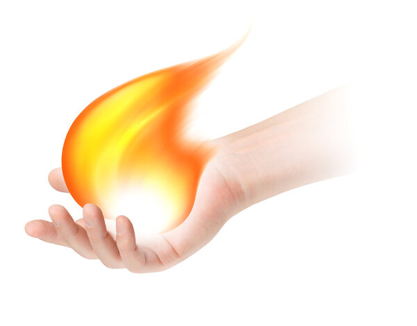 fire in hand on white background