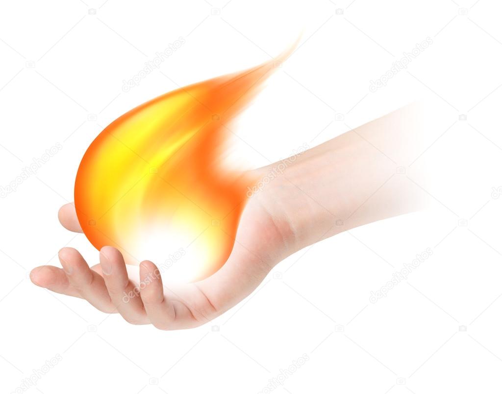 fire in hand on white background