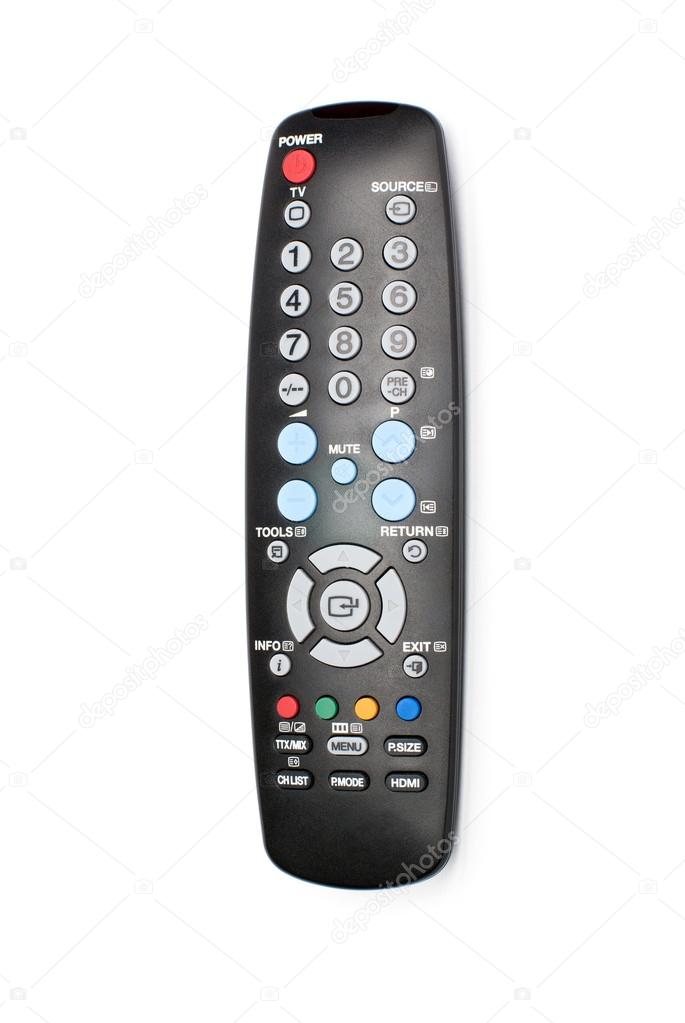 Black remote control on white background