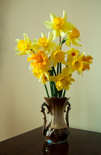 Bouquet yellow narcissus on background Stock Image