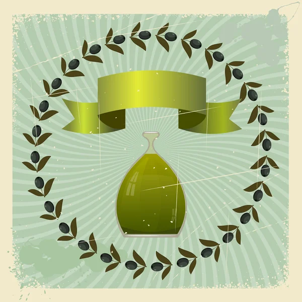 Вінтажні листівки з оливками та пляшкою олії. епс10 — стоковий вектор