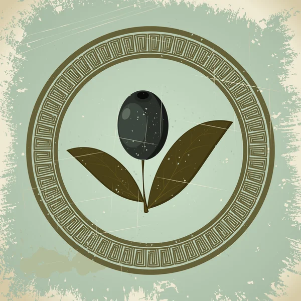 Tarjeta vintage con la imagen de la rama de olivo y griego orname — Vector de stock