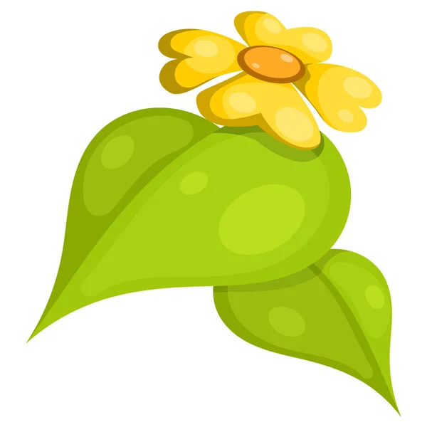 Желтый цветок с листьями. Мультфильм. eps10 — стоковый вектор