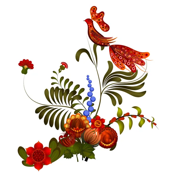 Pintura Petrikov. Ornamento floral sobre fundo branco. eps 10 —  Vetores de Stock