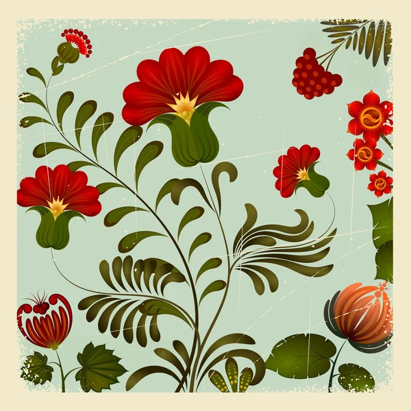 Pintura de Petrikov. Ucrania ornamento floral nacional en la vendimia — Vector de stock